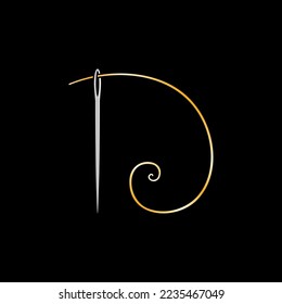 Aguja con icono de hilo de oro - Signo de color de concepto vector adaptado