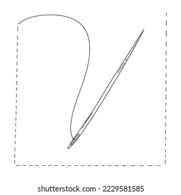 Needle in hand drawn doodle style. Vector illustration. Hand drawn needle icon in vector. Tailor needle icon.