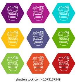 Needle heart cactus icons 9 set coloful isolated on white for web
