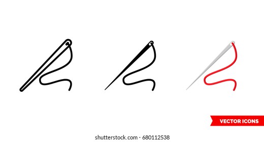 Needle icon of 3 types: color, black and white, outline. Isolated vector sign symbol.