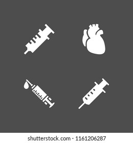 needle icon. 4 needle set with syringe, blood and vaccine vector icons for web and mobile app