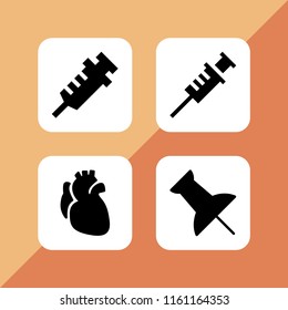 needle icon. 4 needle set with vaccination, blood, push pin and vaccine vector icons for web and mobile app