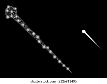 Needle icon and bright mesh needle model with glossy spots. Illuminated constellation is done from needle vector icon and triangle mesh. Illuminated frame needle, on a black background.