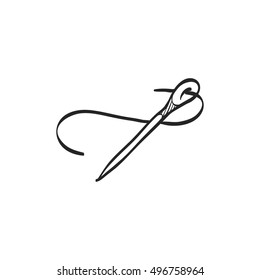 Needle icon in doodle sketch lines. Fashion industry sewing dressmaker tailor