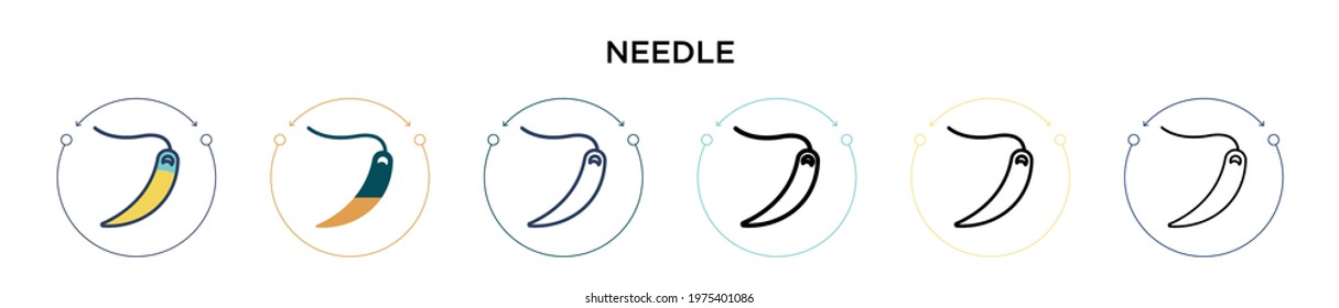Needle icon in filled, thin line, outline and stroke style. Vector illustration of two colored and black needle vector icons designs can be used for mobile, ui, web