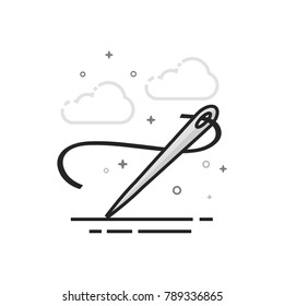 Needle icon in flat outlined grayscale style. Vector illustration.