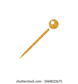 Needle icon in gold glitter texture. Sparkle luxury style vector illustration.