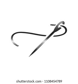 Needle icon in halftone style. Black and white monochrome vector illustration.