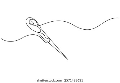 Needle icon line continuous drawing vector. One line Needle icon vector background. Sewing needle icon, Needle and thread, Heart sewing, greeting card, continuous line drawing