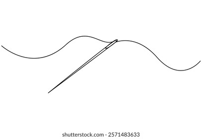 Needle icon line continuous drawing vector. One line Needle icon vector background. Sewing needle icon, Needle and thread, Heart sewing, greeting card, continuous line drawing