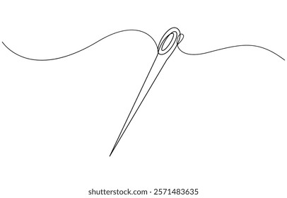 Needle icon line continuous drawing vector. One line Needle icon vector background. Sewing needle icon, Needle and thread, Heart sewing, greeting card, continuous line drawing