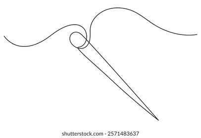 Needle icon line continuous drawing vector. One line Needle icon vector background. Sewing needle icon, Needle and thread, Heart sewing, greeting card, continuous line drawing