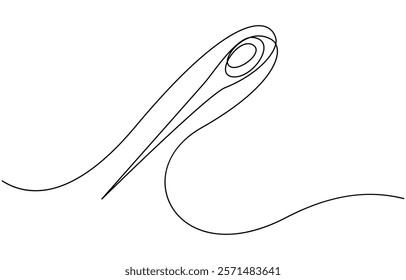 Needle icon line continuous drawing vector. One line Needle icon vector background. Sewing needle icon, Needle and thread, Heart sewing, greeting card, continuous line drawing