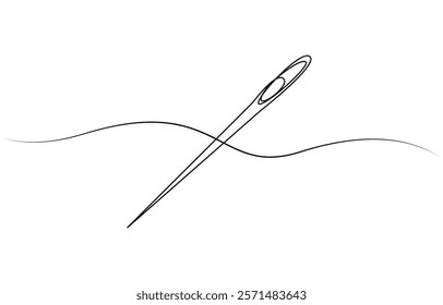 Needle icon line continuous drawing vector. One line Needle icon vector background. Sewing needle icon, Needle and thread, Heart sewing, greeting card, continuous line drawing