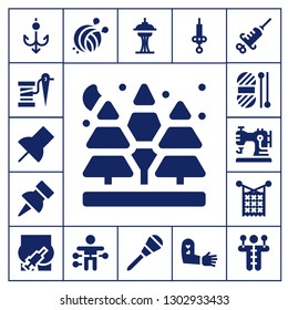  needle icon set. 17 filled needle icons.  Simple modern icons about  - Hook, Thread, Push pin, Spruce, Wool, Sewing machine, Knit, Injection, Yarn ball, Voodoo doll, Space needle