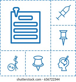 Needle icon. set of 6 needle outline icons such as needle button, pin, brain surgery, injection