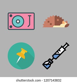 needle icon set. vector set about push pin, turntable, syringe and hedgehog icons set.