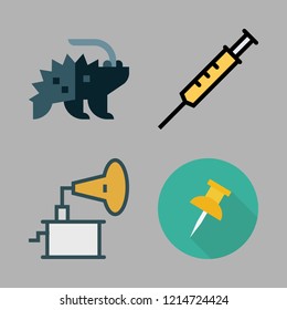 needle icon set. vector set about porcupine, push pin, phonograph and syringe icons set.