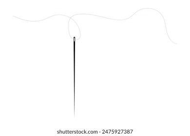 Needle Icon. Sewing needle with thread glyph icon. Needle vector on white background. Vector isolated illustration. 
