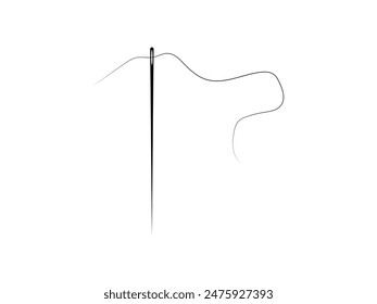 Needle Icon. Sewing needle with thread glyph icon. Needle vector on white background. Vector isolated illustration. 