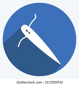 Needle Icon in trendy long shadow style isolated on soft blue background