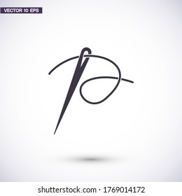 Needle icon. Vector  Eps 10 . dressmaking eyelet . Flat Design needle and thread