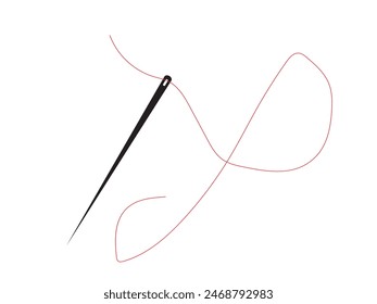 Icono de aguja Vector sobre un fondo blanco. Icono de silueta de aguja e hilo. Aguja de coser con hilo. Ilustración vectorial.