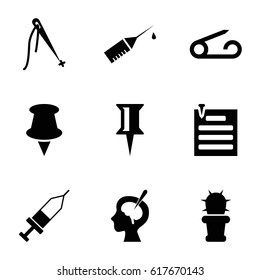 Needle icons set. set of 9 needle filled icons such as pin, brain surgery, injection, injection rash, cactus, paper pin