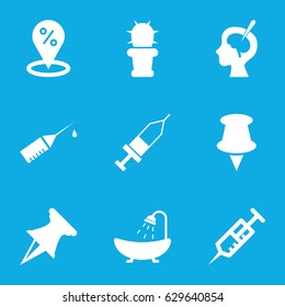 Needle icons set. set of 9 needle filled icons such as shower, syringe, brain surgery, injection, injection rash, cactus, pin