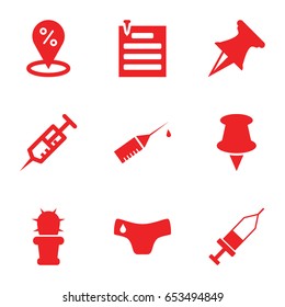 Needle icons set. set of 9 needle filled icons such as children panties, syringe, injection, injection rash, cactus, paper pin, pin