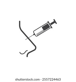 A needle injects a substance into someone's nose icon