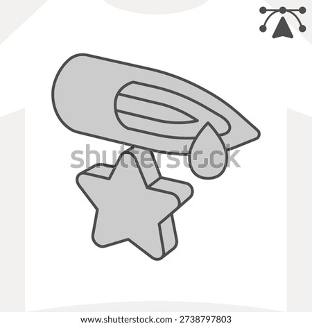Needle with paint drop and star isometric icon, piercing concept. Vector graphics. Tattoo needle sign and editable stroke, outline style icon for mobile or web design