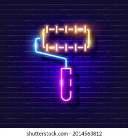 Needle paint roller neon icon. Vector illustration for design. Repair tool glowing sign. Construction tools concept.