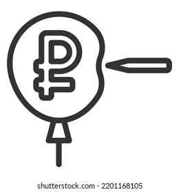 Needle pierces a balloon with a ruble - icon, illustration on white background, outline style