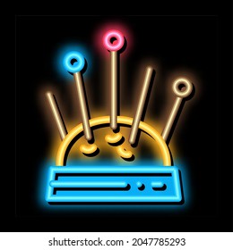 Needle Pillow neon light sign vector. Glowing bright icon Needle Pillow sign. transparent symbol illustration
