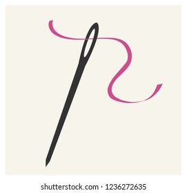 Needle with pink thread illustration