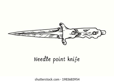  Tipo de cuchillo de punta de aguja. Ilustración del esquema de dibujo en blanco y negro con tinta