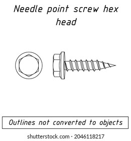needle point screw hex head outline blueprint