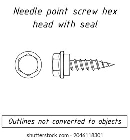 needle point screw hex head with seal outline blueprint