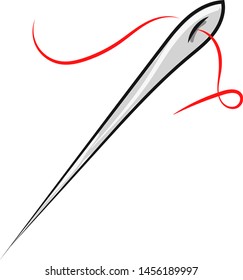 Aguja con cuerda roja, ilustración, vector sobre fondo blanco