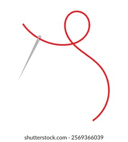 Needle and red thread icon. needle and thread icon for hand drawn fashion decoration design, cartoon embroidery accessories object, doodle tailor etc. red thread and needle icon . eps 10.