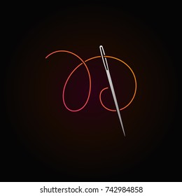 Needle And Red Thread Vector Modern Icon Or Logo Element On Dark Background
