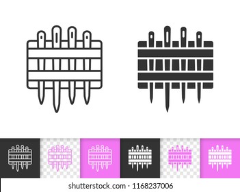 Needle Set black linear and silhouette icons. Thin line sign of thread. Sewing outline pictogram isolated on white, color, transparent background. Vector Icon shape. Needle Set simple symbol closeup