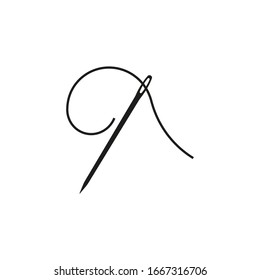  Needle for sewing icon.  Sewing needle with thread glyph icon. Vector. Isolated.