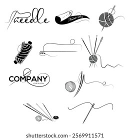 Needle and sewing needle thread logo icon design template