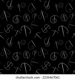 Needle for Sewing vector minimal Tailoring concept dark seamless pattern