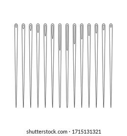 Icono de silueta de aguja conjunto ilustración vectorial. Colección de los iconos de la aguja del contorno aislados en fondo blanco. Plantilla de logotipo adaptable, diseño de instrumentos de costura, elemento de icono de moda, habilidad de trabajo en la aguja