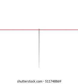 Needle in silver design hanging on red thread