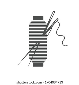 Needle and spool silhouette icon vector illustration. isolated on white background. Machinery spool instrument.