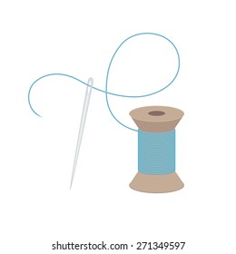 Needle and a Spool of Thread - Cartoon Illustration Isolated on White Background